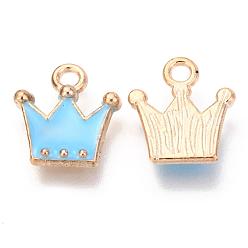 Pale Turquoise Alloy Charms, Cadmium Free & Lead Free, with Enamel, Crown, Light Gold, Pale Turquoise, 11.5x10.5x2mm, Hole: 1.5mm