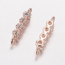 Rose Gold Brass Micro Pave Cubic Zirconia Links, Clear, Cadmium Free & Lead Free, Strip, Rose Gold, 2x11~12x3mm, Hole: 1mm
