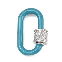 Бирюза Овальные винтовые карабины с микропаве из прозрачного кубического циркония из латуни, с эмалью, долгоиграющий, стойки покрытие, без свинца и без кадмия, бирюзовые, 19.5x11x2.5 мм