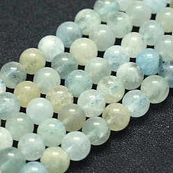 Aquamarine Natural Aquamarine Beads Strands, Grade A, Round, 8mm, Hole: 1mm, about 49pcs/strand, 15.5 inch(39.5cm)