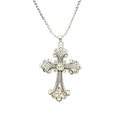 Clear Alloy Pendant Necklaces, Cross fleury, Clear, 19.69 inch(50cm)