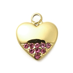 Фиолетовый Бархат 304 подвески из нержавеющей стали, со стразами, ионное покрытие (ip), сердце, реальный 14 k позолоченный, пурпурного бархата, 12x10x2 мм, отверстие : 1.8 мм