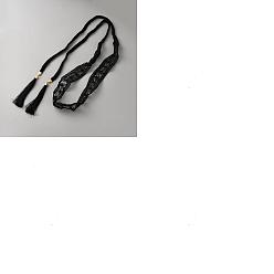 Черный 1хлопковый и льняной пояс для талии с цветочным кружевом и кисточками, со сплавочной фурнитурой, золотые, чёрные, 1560x30 мм