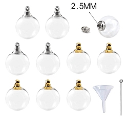 Clear 10Pcs Glass Round Bottle Pendants, with Brass Finding, Openable Urn Ashes Pendants, Clear, 20mm