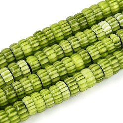Yellow Green Handmade Millefiori Glass Beads Strands, Barrel, Yellow Green, 7.5~9x4mm, Hole: 1mm, about 95~97pcs/strand, 14.76~14.96''(37.5~38cm)