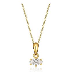 Clear Birthstone Style Cubic Zirconia Horse Eye Pendant Necklaces, Golden Titanium Steel Necklace, Clear, 15.75 inch(40cm)