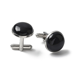 Обсидиан 304 пуговицы на манжетах из нержавеющей стали., с естественным обсидианом, для аксессуаров одежды, полукруглый, 30~31x17.5 мм