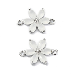 Clear Brass Pave Cubic Zirconia Connector Charms, Flower Links, Real Platinum Plated, Clear, 17x11.5x3.5mm, Hole: 1mm