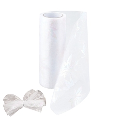 White Autumn Theme Maple Leaf Pattern Organza Ribbon, Tulle Fabric Roll, for Wedding Party Decorat & Crafts, White, 15cm, about 10yards/roll(9.144m/roll)