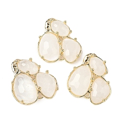 Хрусталь Соединители звеньев естественного кристалла кварца, с латунной фурнитурой , граненые, золотые, 30.5~31x33x5 мм, отверстие : 1.8 мм