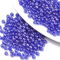 Blue Transparent Glass Beads, Lustered, Round, Blue, 4x3mm, Hole: 1mm, about 4500pcs/bag