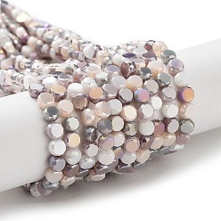 Разноцветный Гальванические стеклянные бусины, граненые, плоско-круглые, красочный, 4x2.5 мм, отверстие : 0.9 мм, около 100~104 шт / нитка, 14.17''~14.96'' (36~38 см)