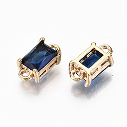 Prussian Blue Transparent Glass Links Connectors, with Light Gold Tone Brass Findings, Long-Lasting Plated, Cadmium Free & Lead Free, Rectangle, Prussian Blue, 12x6x4.5mm, Hole: 1.4mm