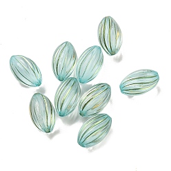 Pale Turquoise Plating Transparent Acrylic Beads, Golden Metal Enlaced, Twist Rice, Pale Turquoise, 15x9mm, Hole: 1.5mm, 950pcs/500g