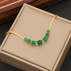 1# necklace Green Square Necklace - Stainless Steel Collarbone Chain Fashion Jewelry N1102
