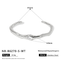 Нержавеющая Сталь Цвет 304 Браслеты-манжеты из нержавеющей стали с микропаве из прозрачных кубических цирконий для женщин, прямоугольные, цвет нержавеющей стали, внутренний диаметр: 2.40 дюйм (6.1 см)