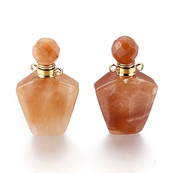 Yellow Jade Faceted Natural Yellow Jade Openable Perfume Bottle Pendants, Essential Oil Bottles, with Golden Tone 304 Stainless Steel Findings, 35.5~37.5x23x13.5mm, Hole: 1.8mm, Capacity: about 2ml(0.06 fl. oz)