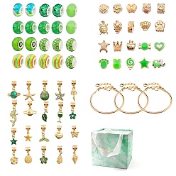 Green DIY European Bracelet Making Kit, Including Resin & Alloy Large Hole Beads, Brass Bracelets, Alloy Dangle Charm, Unicorn & Tortoise & Star & Heart & Butterfly Shape, Green, 63Pcs/set