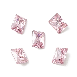Pink K9 Glass Rhinestone Cabochons, Pointed Back & Back Plated, Rectangle, Pink, 8x6x3.5mm