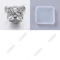 Platinum 12Pcs Alloy Puppy Beads, Bulldog Head, Platinum, 11x12.5x8mm, Hole: 2mm