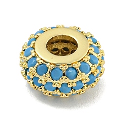 Озёрно--синий Стойки обшивки латунь микро проложить кубического циркония бусы, долговечный, без свинца и без кадмия, рондель, реальный 18 k позолоченный, Плут синий, 9.5x5 мм, отверстие : 3 мм