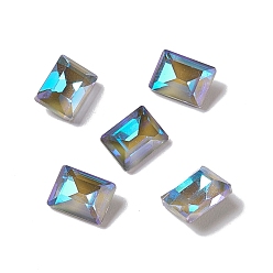 Montana AB Mocha Fluorescent Style Glass Rhinestone Cabochons, Pointed Back, Faceted, Rectangle, Montana AB, 8x6x3.5mm