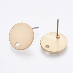 Matte Gold Color Smooth Surface Iron Stud Earring Findings, Raw(Unplated) Pins, Cadmium Free & Lead Free, Flat Round, Matte Gold Color, 12.5mm, Hole: 1.6mm, Pin: 0.7mm