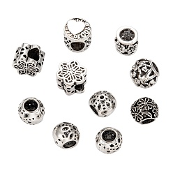 Antique Silver Alloy European Beads, Large Hole Beads, Mixed Shape, Antique Silver, 9~12x9~13x8~11mm, Hole: 4~5mm