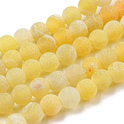 Gold Natural Crackle Agate Beads Strands, Dyed, Round, Grade A, Gold, 8mm, Hole: 1mm, about 50pcs/strand, 14 inch
