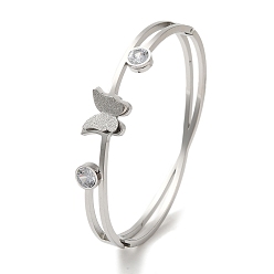 Нержавеющая Сталь Цвет Бабочка 304 браслеты-торсионы из нержавеющей стали со стразами для женщин, цвет нержавеющей стали, внутренний диаметр: 1-7/8x2-3/8 дюйм (4.9x5.9 см)