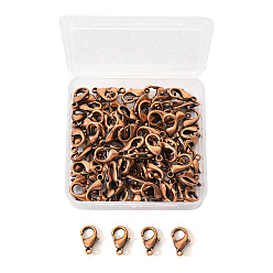 Red Copper Zinc Alloy Lobster Claw Clasps, Cadmium Free & Nickel Free & Lead Free, Red Copper, 12x6mm, Hole: 1.2mm, 100pcs/Box