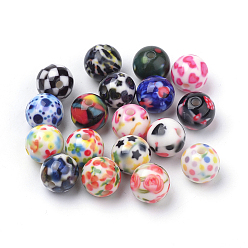 Mixed Color Opaque Printed Acrylic Beads, Round, Mixed Color, 11.5~12x11mm, Hole: 2.5mm