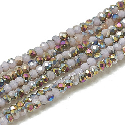 Thistle Electroplate Opaque Solid Color Glass Beads Strands, Faceted, Half Plated, Rondelle, Thistle, 2x1.5mm, Hole: 0.7mm, about 200pcs/strand, 11.81 inch