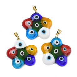 Разноцветный Подвески лэмпворк ручной работы, , с латунной привязкой на поруки, стойки покрытие, красочный, 27~31x25.5~29x4~6 мм, отверстие : 4x4 мм