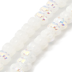 WhiteSmoke AB Color Plated Electroplate Glass Beads, Two Tone, Pumpkin, WhiteSmoke, 9x11x12mm, Hole: 1.2mm, about 74pcs/strand, 23.23 inch(59cm)
