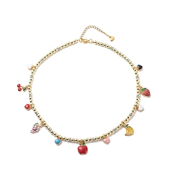 Coloré Collier de charmes de fruits en émail coeur & cerise & raisin & pomme, collier de perles d'hématite synthétique pour femme, colorées, 16.06 pouce (40.8 cm)