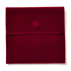 Dark Red Square Velvet Jewelry Bags, with Snap Fastener, Dark Red, 10x10x1cm