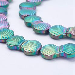 Multi-color Plated Electroplate Non-Magnetic Synthetic Hematite Beads Strands, Frosted, Shell, Multi-color Plated, 10x10.5x4mm, Hole: 1mm, about 41pcs/strand, 16.1 inch(41cm)