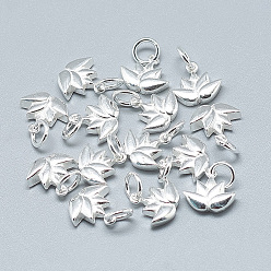 Silver 925 Sterling Silver Charms, with Jump Ring, Flower, Silver, 10x11x3mm, Hole: 4mm