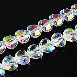 Нектар Гальванизируйте прозрачное стекло бисер нитей, сердце, граненые, с покрытием AB цвета, с половиным покрытием, нектар, 15x13x8.5 мм, отверстие : 1 мм, около 50 шт / нитка, 23.62 дюйм (60 см)