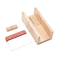 BurlyWood Bamboo Loaf Soap Cutter Tool Sets, Rectangular Soap Mold with Wood Box, Stainless Steel Straight Cutter, for Handmade Soap Making Supplies, BurlyWood, 24.8x11.6x8.35cm, 3pcs/set