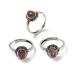 Клубничный Кварц Кольца из натурального клубничного кварца, овальные, с латунной фурнитурой , античное серебро, 13 мм, внутренний диаметр: 17~18 мм