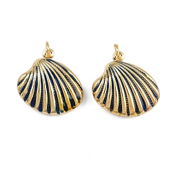 Синий Подвески в форме ракушек из латуни с эмалью, с прыжковых колец, золотые, стойки покрытие, без кадмия и без свинца, долговечный, синие, 19.5x19x7 мм, отверстие : 3.4 мм