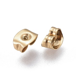 Real 18K Gold Plated Ion Plating(IP) 304 Stainless Steel Ear Nuts, Real 18K Gold Plated, 6x4.5x3mm, Hole: 0.8mm