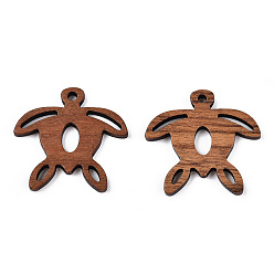 Camel Natural Walnut Wood Pendants, Undyed, Sea Turtle Charms, Camel, 27x28.5x2.5mm, Hole: 2mm