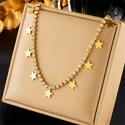 Necklace Vintage Starry Necklace and Bracelet Set with Rhinestones, Minimalist Jewelry in Titanium Steel