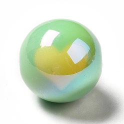 Светло-зеленый Двухцветное УФ-покрытие радужных переливающихся акриловых бусин, круглые с сердцем, светло-зеленый, 16.5x16 мм, отверстие : 2.5 мм