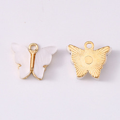 (404) Непрозрачное AB Кислое яблоко Литые акриловые подвески, бабочка, золотой свет, цветочный белый, 14x16.5x3 мм, отверстие : 1.6 мм