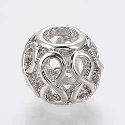 Platinum Brass European Beads, Large Hole Beads, Rondelle with  Infinity, Hollow, Platinum, 9.5x11x10.5mm, Hole: 4.5mm