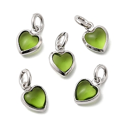 Темно-оливково-зеленый Кулон из циркония, сердце прелести, без кадмия и без свинца, стойки покрытие, долговечный, с целью перехода в кольце, платина, темно-оливковый зеленый, 9x7x3.5 мм, отверстие : 3 мм